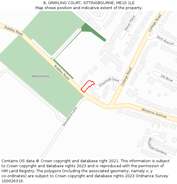 8, GRAYLING COURT, SITTINGBOURNE, ME10 1LE: Location map and indicative extent of plot