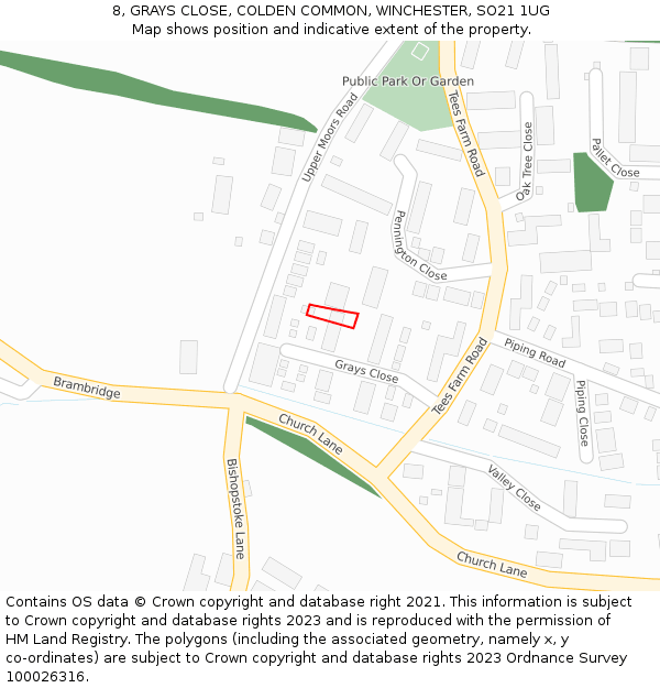 8, GRAYS CLOSE, COLDEN COMMON, WINCHESTER, SO21 1UG: Location map and indicative extent of plot