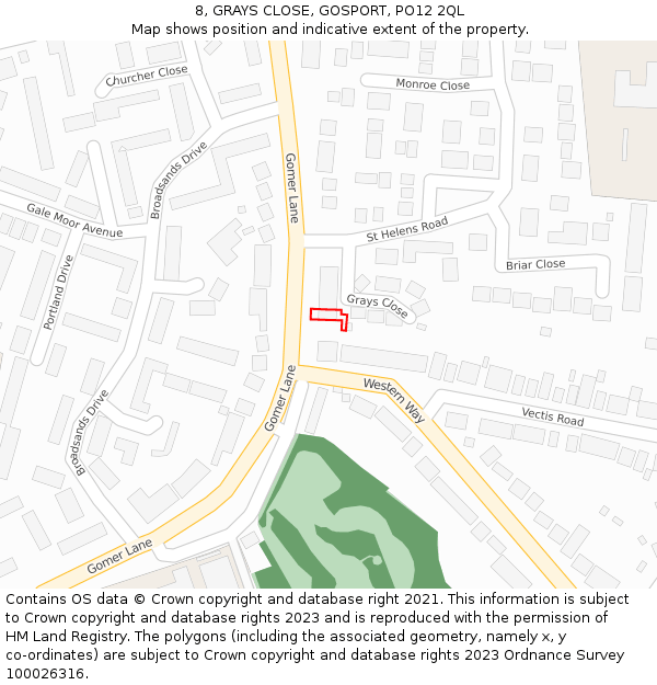 8, GRAYS CLOSE, GOSPORT, PO12 2QL: Location map and indicative extent of plot