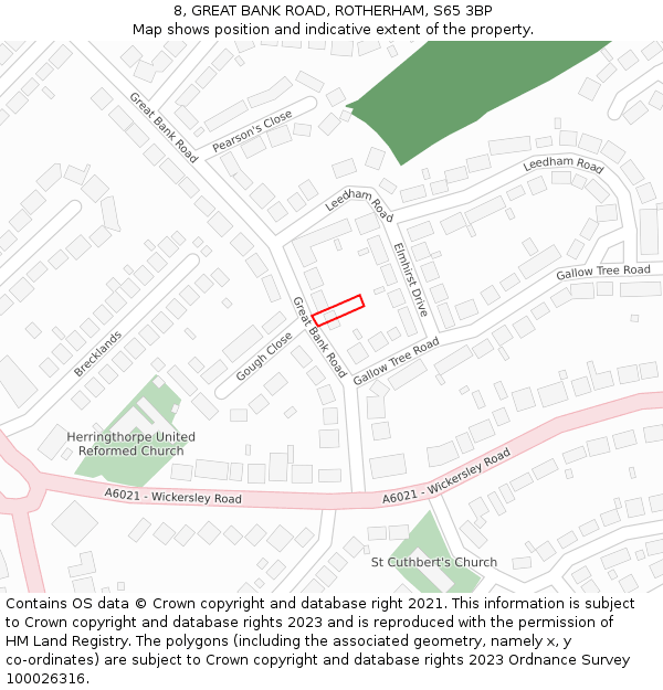 8, GREAT BANK ROAD, ROTHERHAM, S65 3BP: Location map and indicative extent of plot