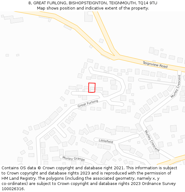 8, GREAT FURLONG, BISHOPSTEIGNTON, TEIGNMOUTH, TQ14 9TU: Location map and indicative extent of plot