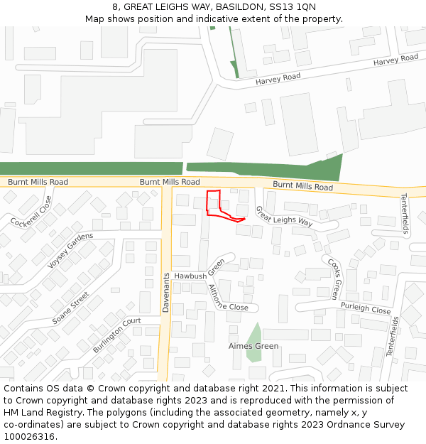 8, GREAT LEIGHS WAY, BASILDON, SS13 1QN: Location map and indicative extent of plot