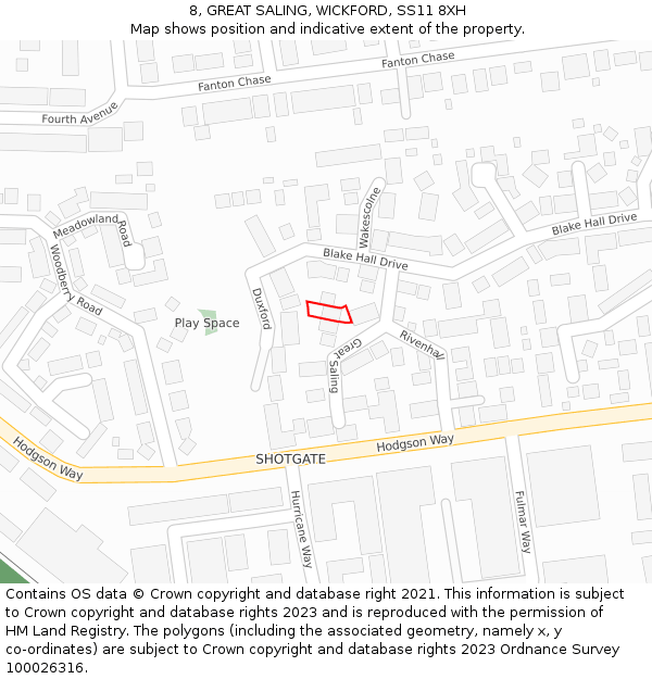 8, GREAT SALING, WICKFORD, SS11 8XH: Location map and indicative extent of plot