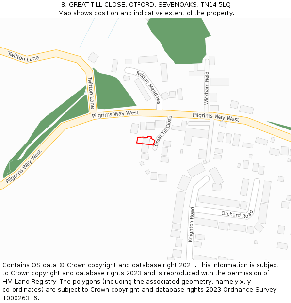 8, GREAT TILL CLOSE, OTFORD, SEVENOAKS, TN14 5LQ: Location map and indicative extent of plot