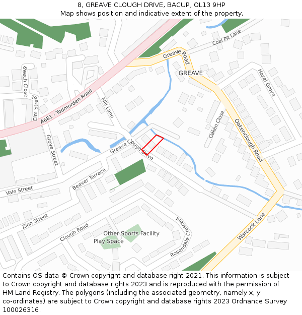 8, GREAVE CLOUGH DRIVE, BACUP, OL13 9HP: Location map and indicative extent of plot