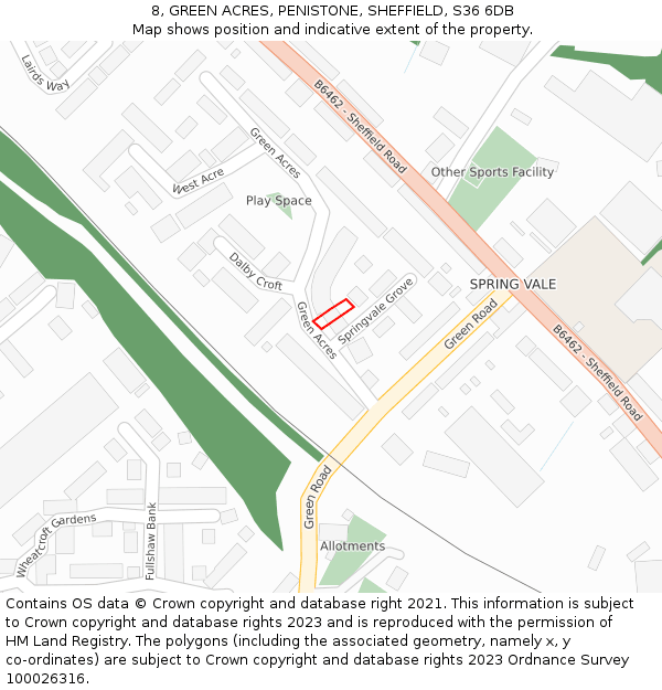 8, GREEN ACRES, PENISTONE, SHEFFIELD, S36 6DB: Location map and indicative extent of plot