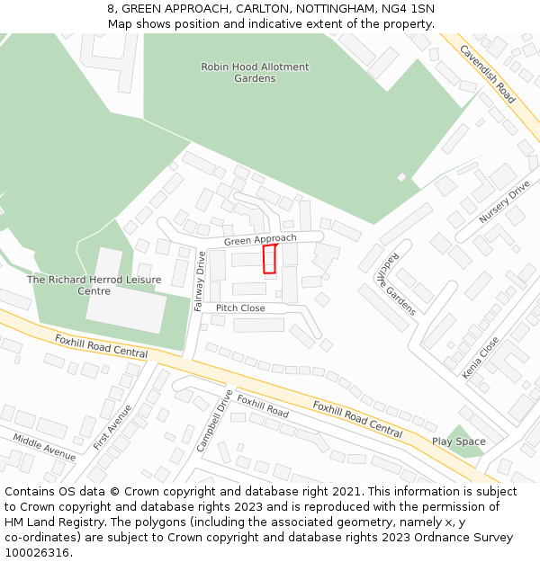 8, GREEN APPROACH, CARLTON, NOTTINGHAM, NG4 1SN: Location map and indicative extent of plot