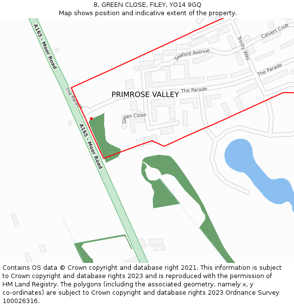 8, GREEN CLOSE, FILEY, YO14 9GQ: Location map and indicative extent of plot