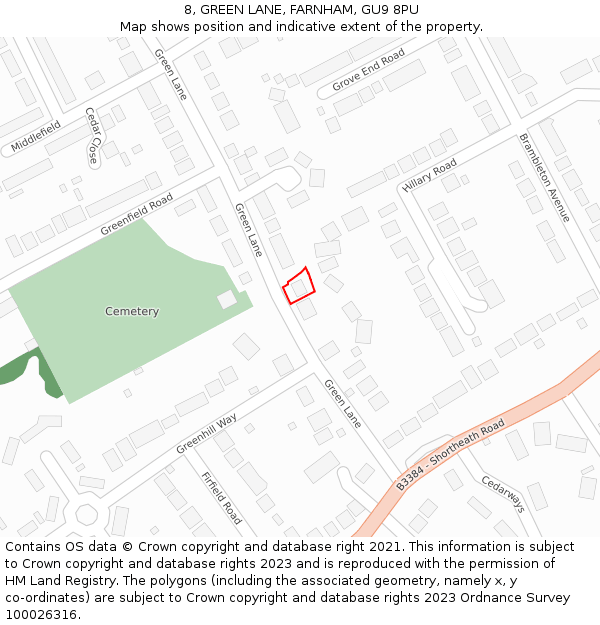 8, GREEN LANE, FARNHAM, GU9 8PU: Location map and indicative extent of plot