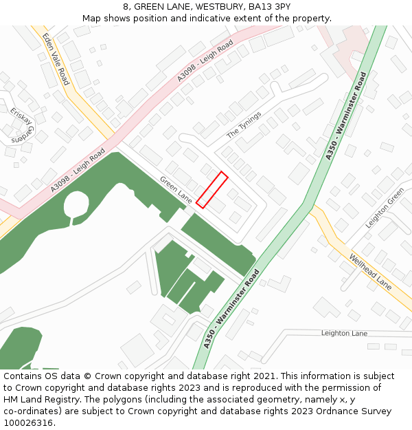 8, GREEN LANE, WESTBURY, BA13 3PY: Location map and indicative extent of plot