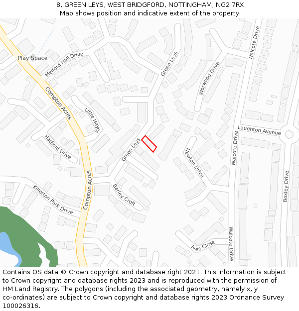 8, GREEN LEYS, WEST BRIDGFORD, NOTTINGHAM, NG2 7RX: Location map and indicative extent of plot