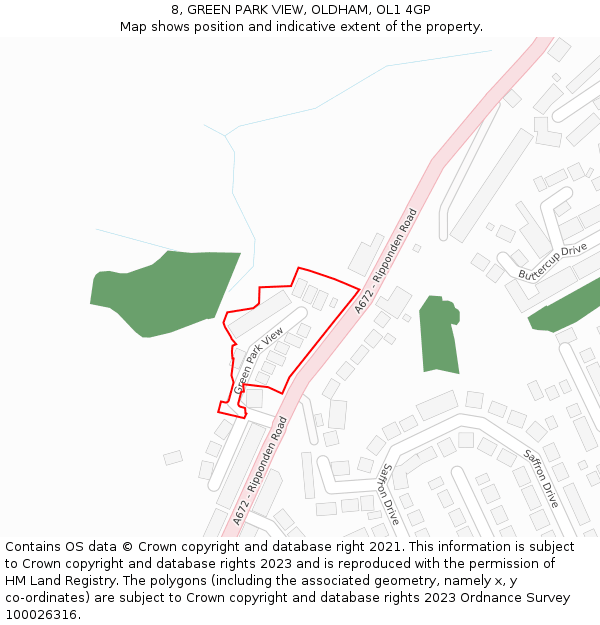 8, GREEN PARK VIEW, OLDHAM, OL1 4GP: Location map and indicative extent of plot