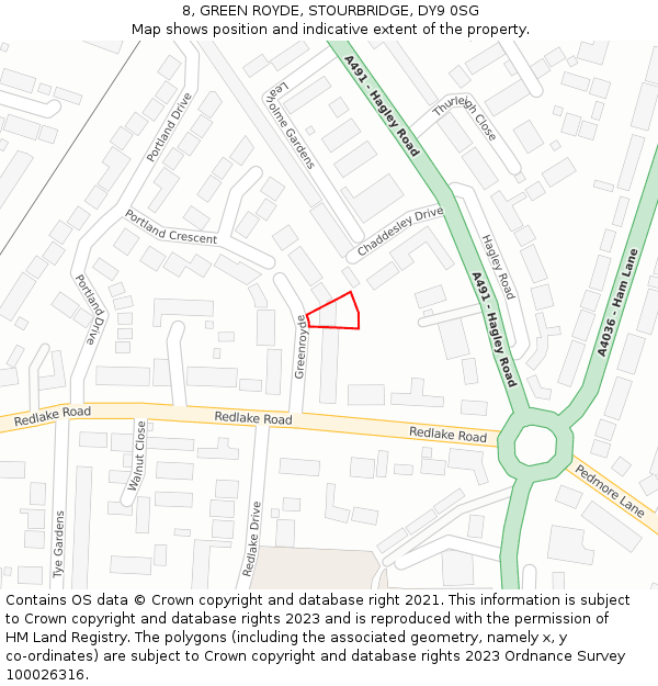 8, GREEN ROYDE, STOURBRIDGE, DY9 0SG: Location map and indicative extent of plot