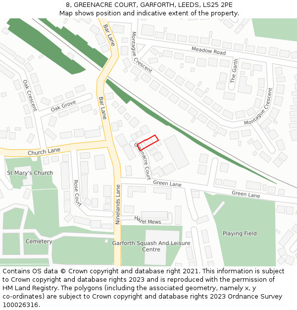 8, GREENACRE COURT, GARFORTH, LEEDS, LS25 2PE: Location map and indicative extent of plot