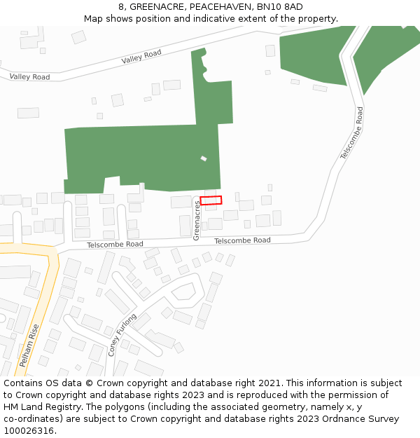 8, GREENACRE, PEACEHAVEN, BN10 8AD: Location map and indicative extent of plot