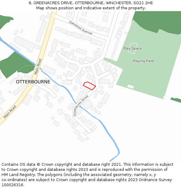 8, GREENACRES DRIVE, OTTERBOURNE, WINCHESTER, SO21 2HE: Location map and indicative extent of plot