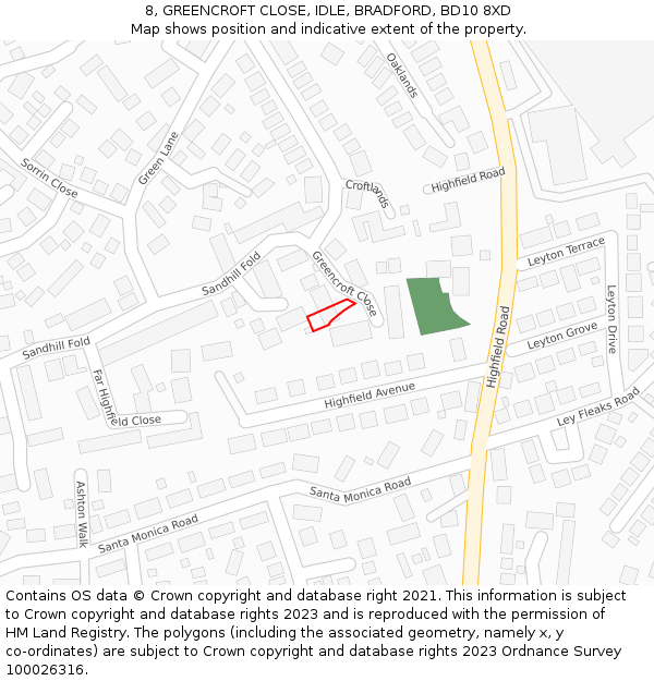 8, GREENCROFT CLOSE, IDLE, BRADFORD, BD10 8XD: Location map and indicative extent of plot
