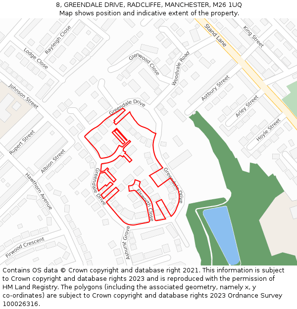 8, GREENDALE DRIVE, RADCLIFFE, MANCHESTER, M26 1UQ: Location map and indicative extent of plot