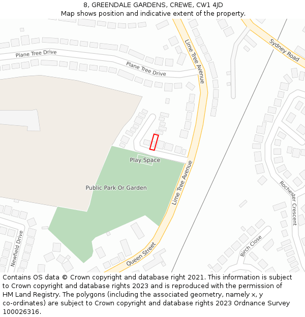 8, GREENDALE GARDENS, CREWE, CW1 4JD: Location map and indicative extent of plot