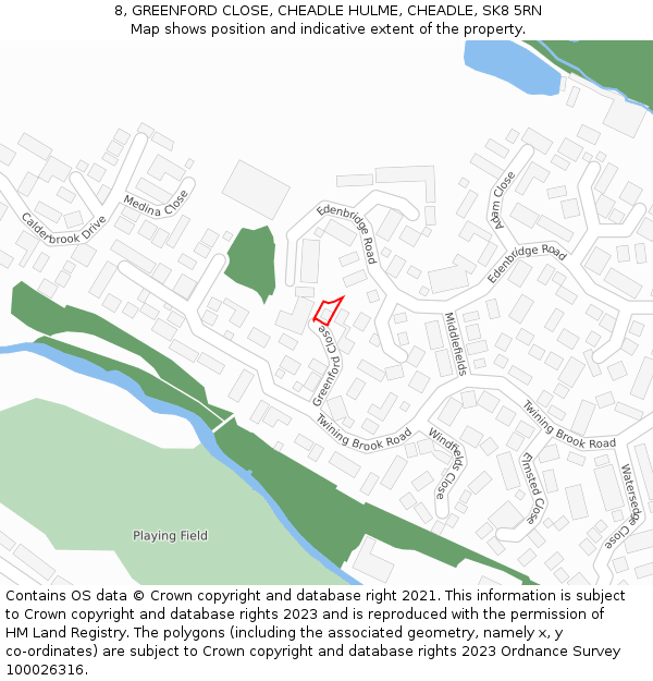 8, GREENFORD CLOSE, CHEADLE HULME, CHEADLE, SK8 5RN: Location map and indicative extent of plot