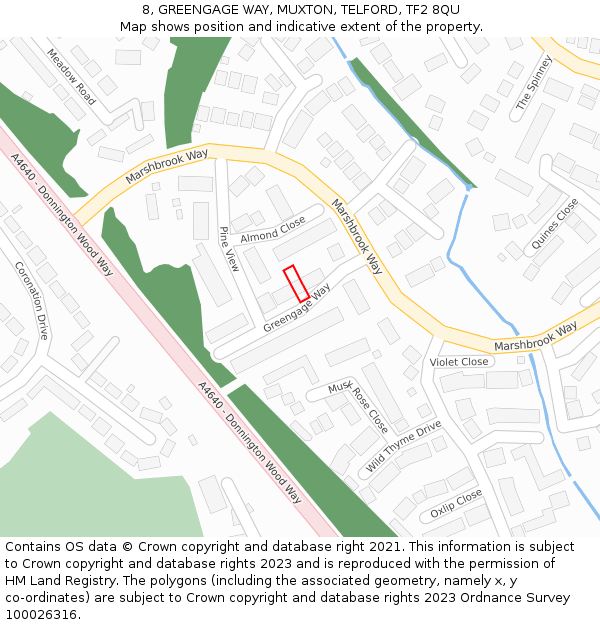 8, GREENGAGE WAY, MUXTON, TELFORD, TF2 8QU: Location map and indicative extent of plot