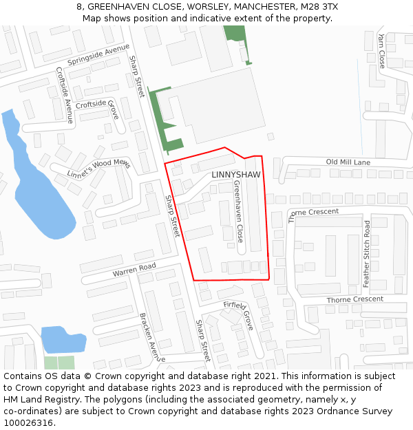 8, GREENHAVEN CLOSE, WORSLEY, MANCHESTER, M28 3TX: Location map and indicative extent of plot