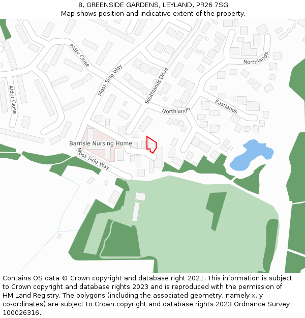 8, GREENSIDE GARDENS, LEYLAND, PR26 7SG: Location map and indicative extent of plot