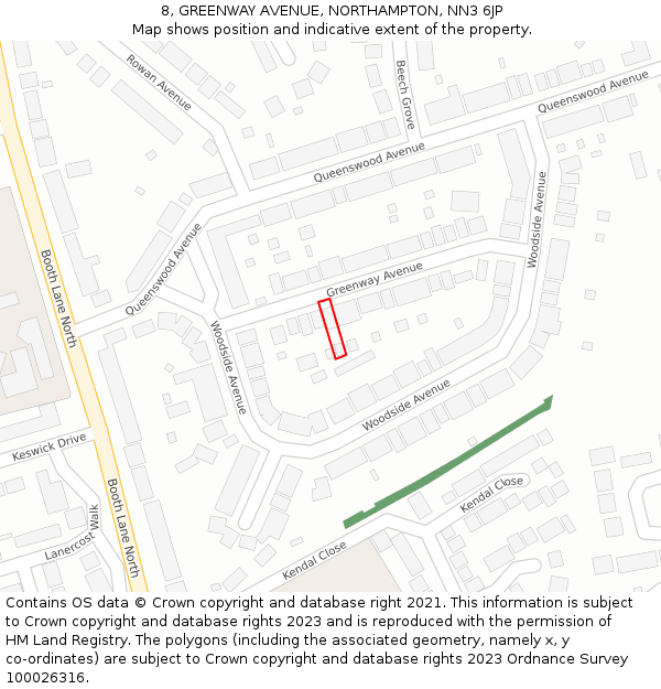 8, GREENWAY AVENUE, NORTHAMPTON, NN3 6JP: Location map and indicative extent of plot