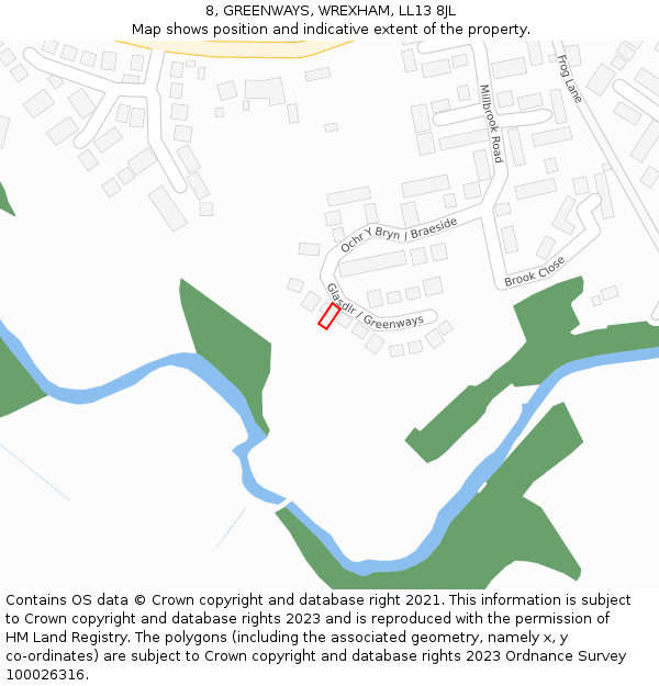 8, GREENWAYS, WREXHAM, LL13 8JL: Location map and indicative extent of plot