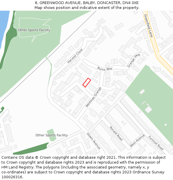 8, GREENWOOD AVENUE, BALBY, DONCASTER, DN4 0XE: Location map and indicative extent of plot