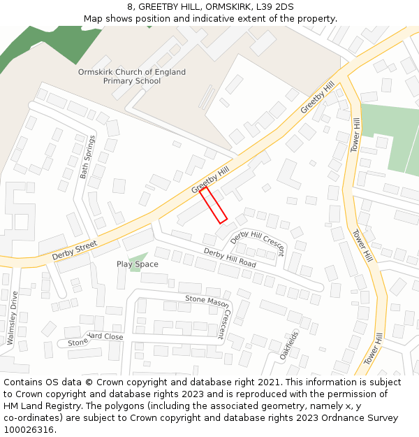 8, GREETBY HILL, ORMSKIRK, L39 2DS: Location map and indicative extent of plot