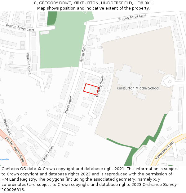 8, GREGORY DRIVE, KIRKBURTON, HUDDERSFIELD, HD8 0XH: Location map and indicative extent of plot