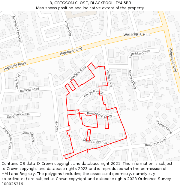 8, GREGSON CLOSE, BLACKPOOL, FY4 5RB: Location map and indicative extent of plot