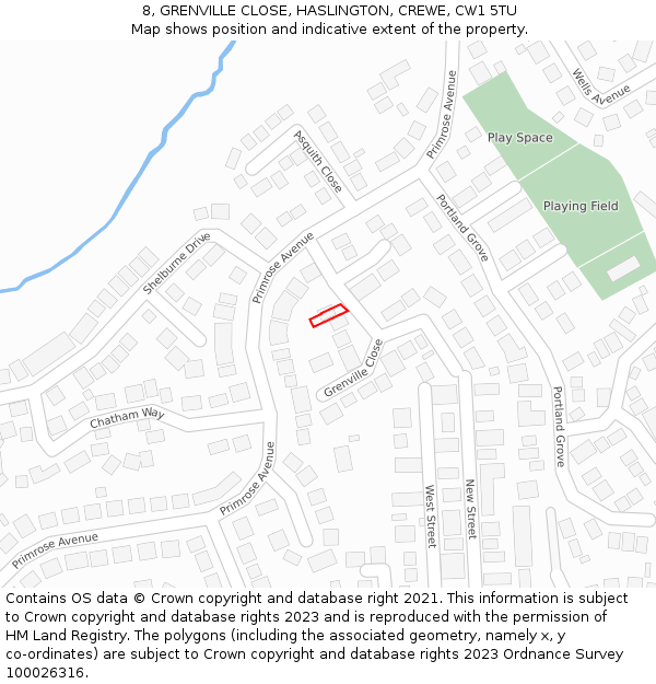 8, GRENVILLE CLOSE, HASLINGTON, CREWE, CW1 5TU: Location map and indicative extent of plot