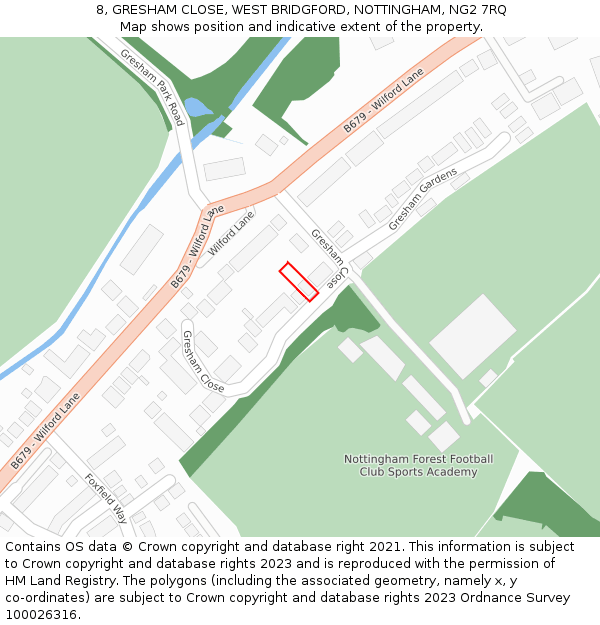 8, GRESHAM CLOSE, WEST BRIDGFORD, NOTTINGHAM, NG2 7RQ: Location map and indicative extent of plot