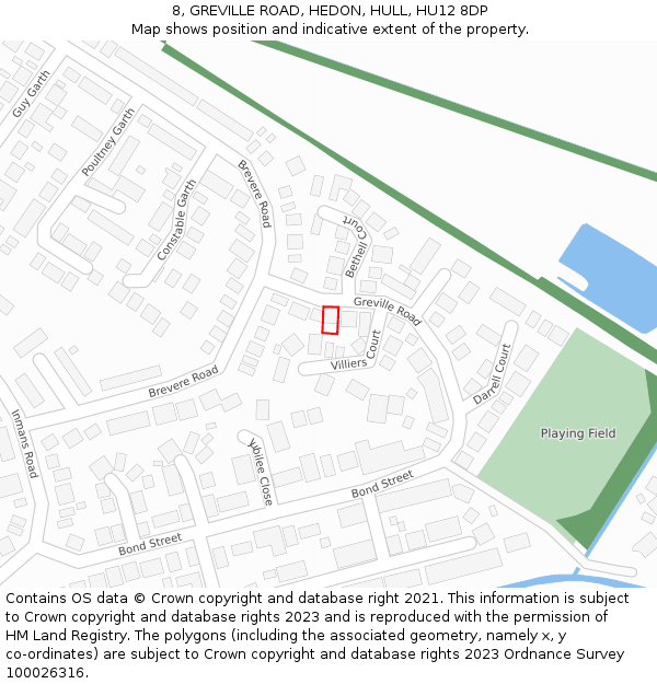 8, GREVILLE ROAD, HEDON, HULL, HU12 8DP: Location map and indicative extent of plot