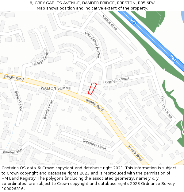8, GREY GABLES AVENUE, BAMBER BRIDGE, PRESTON, PR5 6FW: Location map and indicative extent of plot