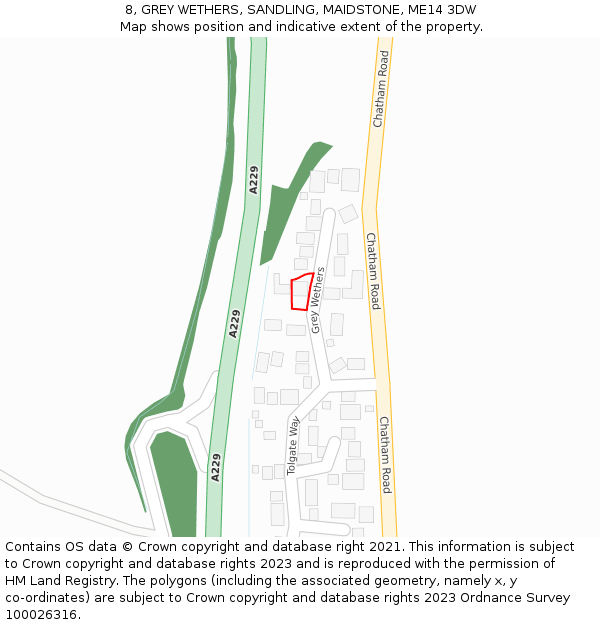 8, GREY WETHERS, SANDLING, MAIDSTONE, ME14 3DW: Location map and indicative extent of plot
