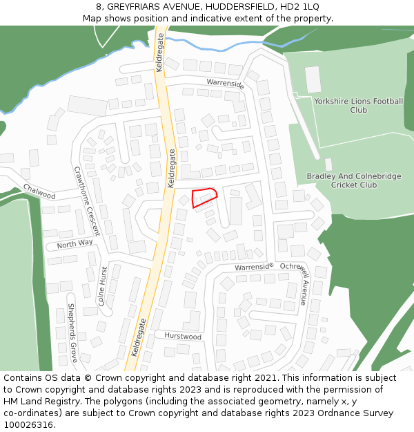 8, GREYFRIARS AVENUE, HUDDERSFIELD, HD2 1LQ: Location map and indicative extent of plot