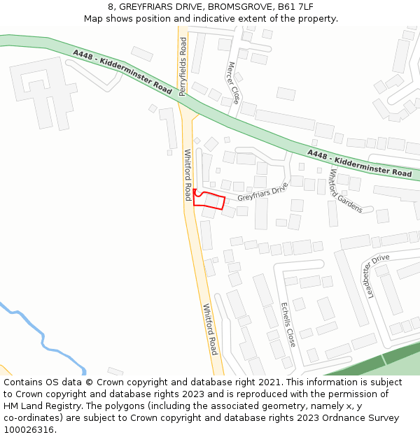 8, GREYFRIARS DRIVE, BROMSGROVE, B61 7LF: Location map and indicative extent of plot