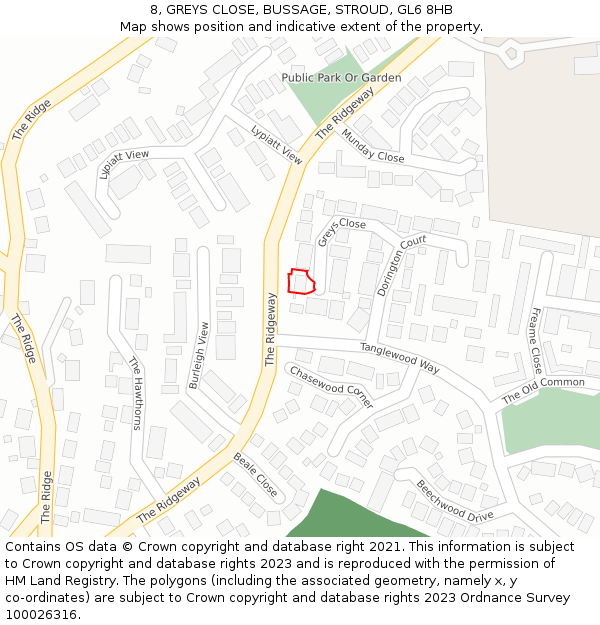 8, GREYS CLOSE, BUSSAGE, STROUD, GL6 8HB: Location map and indicative extent of plot