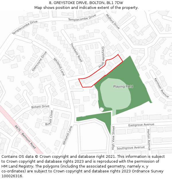 8, GREYSTOKE DRIVE, BOLTON, BL1 7DW: Location map and indicative extent of plot