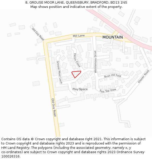 8, GROUSE MOOR LANE, QUEENSBURY, BRADFORD, BD13 1NS: Location map and indicative extent of plot