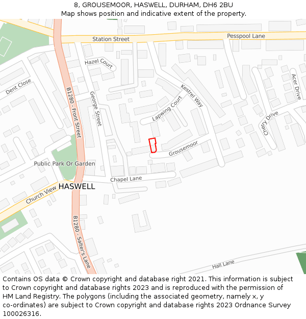 8, GROUSEMOOR, HASWELL, DURHAM, DH6 2BU: Location map and indicative extent of plot