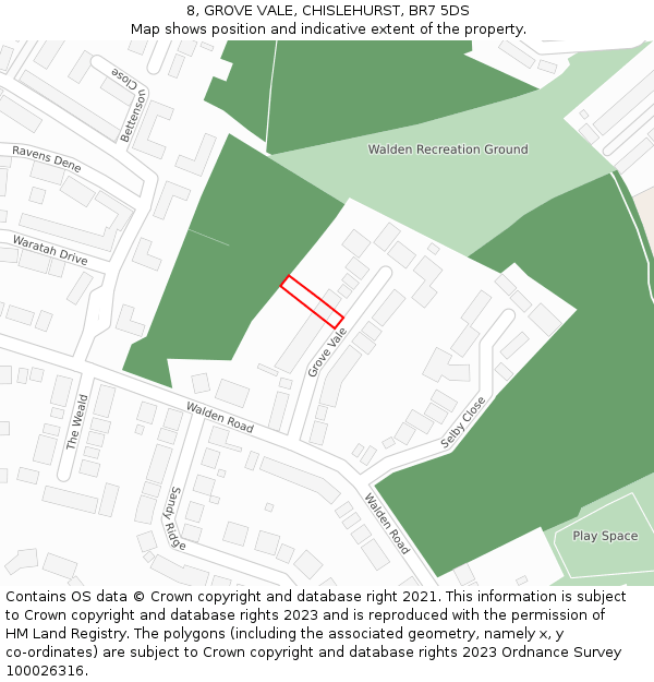 8, GROVE VALE, CHISLEHURST, BR7 5DS: Location map and indicative extent of plot