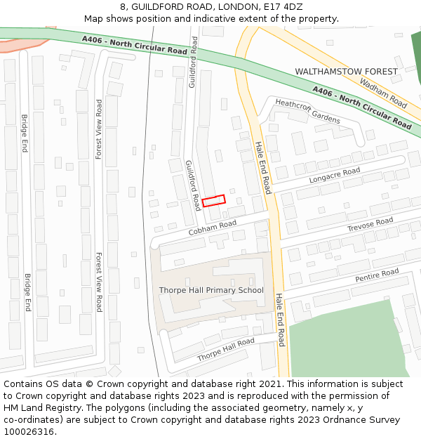 8, GUILDFORD ROAD, LONDON, E17 4DZ: Location map and indicative extent of plot