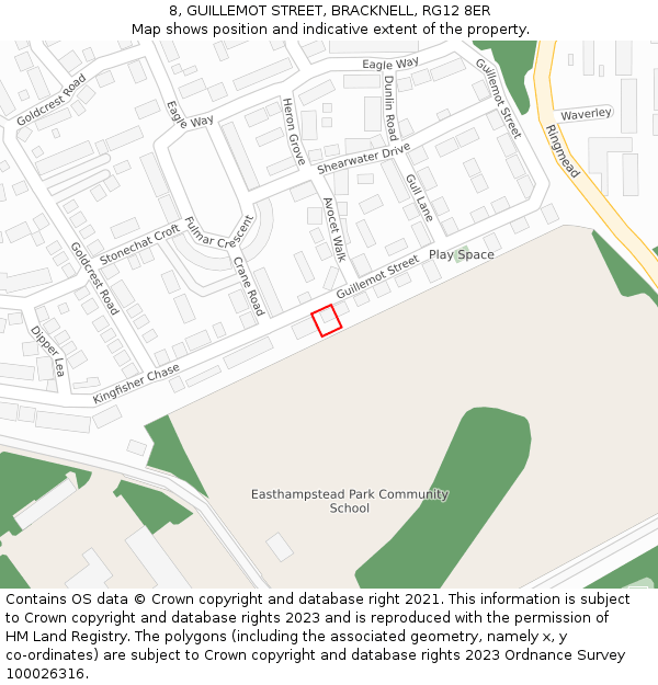 8, GUILLEMOT STREET, BRACKNELL, RG12 8ER: Location map and indicative extent of plot