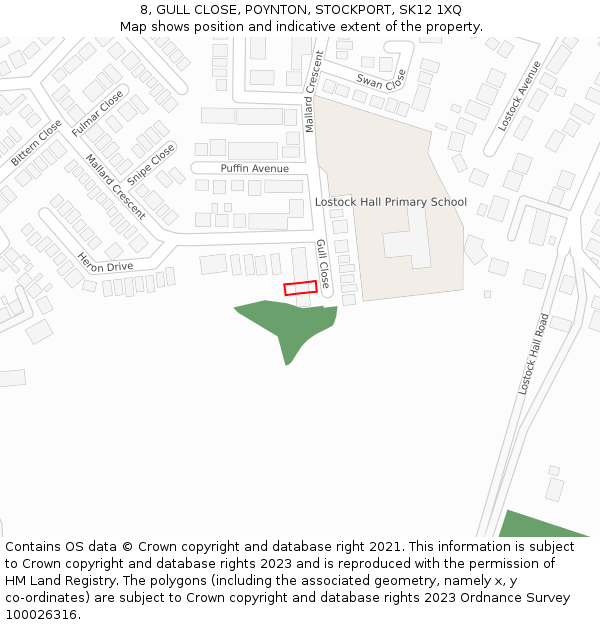 8, GULL CLOSE, POYNTON, STOCKPORT, SK12 1XQ: Location map and indicative extent of plot