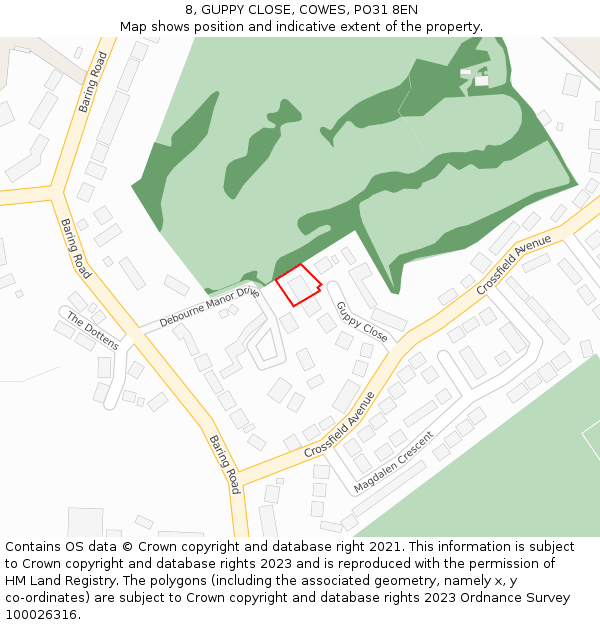 8, GUPPY CLOSE, COWES, PO31 8EN: Location map and indicative extent of plot