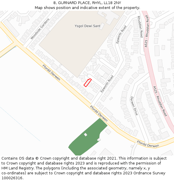 8, GURNARD PLACE, RHYL, LL18 2NY: Location map and indicative extent of plot